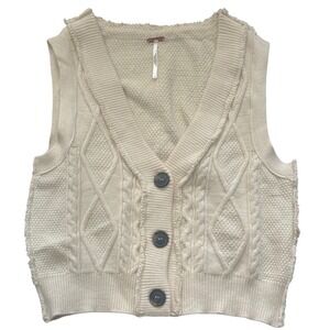 Free People Ivory Cable Knit Button Front Sweater Vest OB1271731 Womens Large
